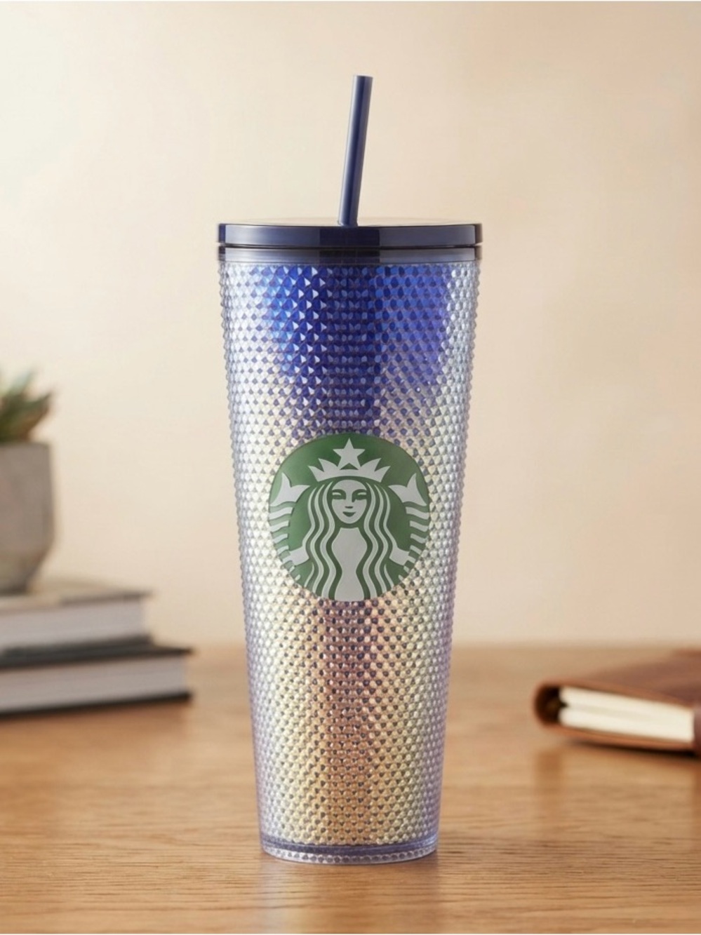 Starbucks 24 oz Tumbler Iridescent Blue Sequins Cold Cup